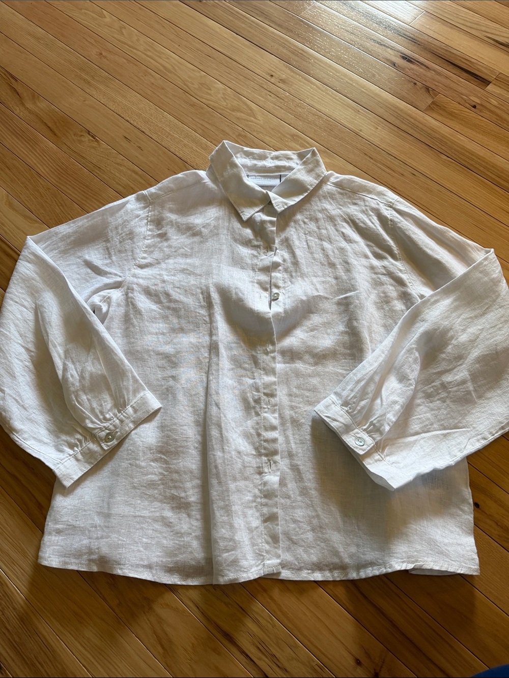 Martha Stewart White Button-Up Linen Blouse